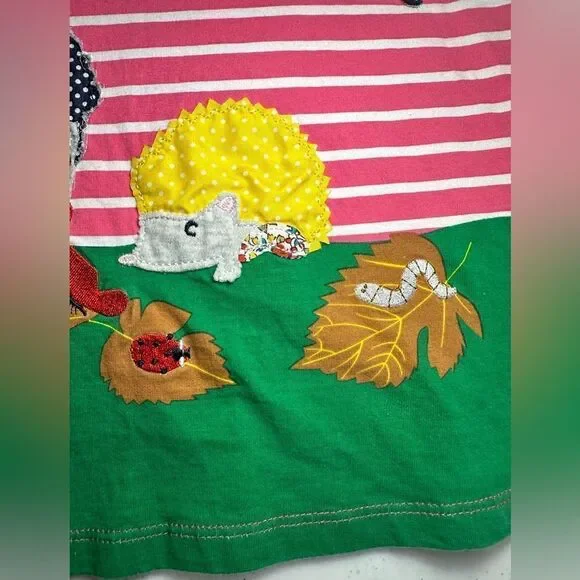 W.L. Monsoon Girls 6T 100% Cotton Appliqué Hedgehog Striped Tunic Shirt Dress - Picture 4 of 9